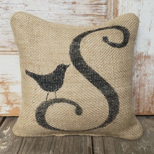 Bird Letter Custom Monogram Burlap Feed Sack Doorstop Letter Door Stop image 1