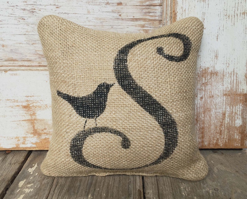 Bird Letter Custom Monogram Burlap Feed Sack Doorstop Letter Door Stop image 1