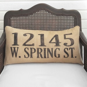 Custom Street Address Pillow Burlap Pillow Lumbar Style House Address Numbers Home Address Number Pillow Home Pillow image 1