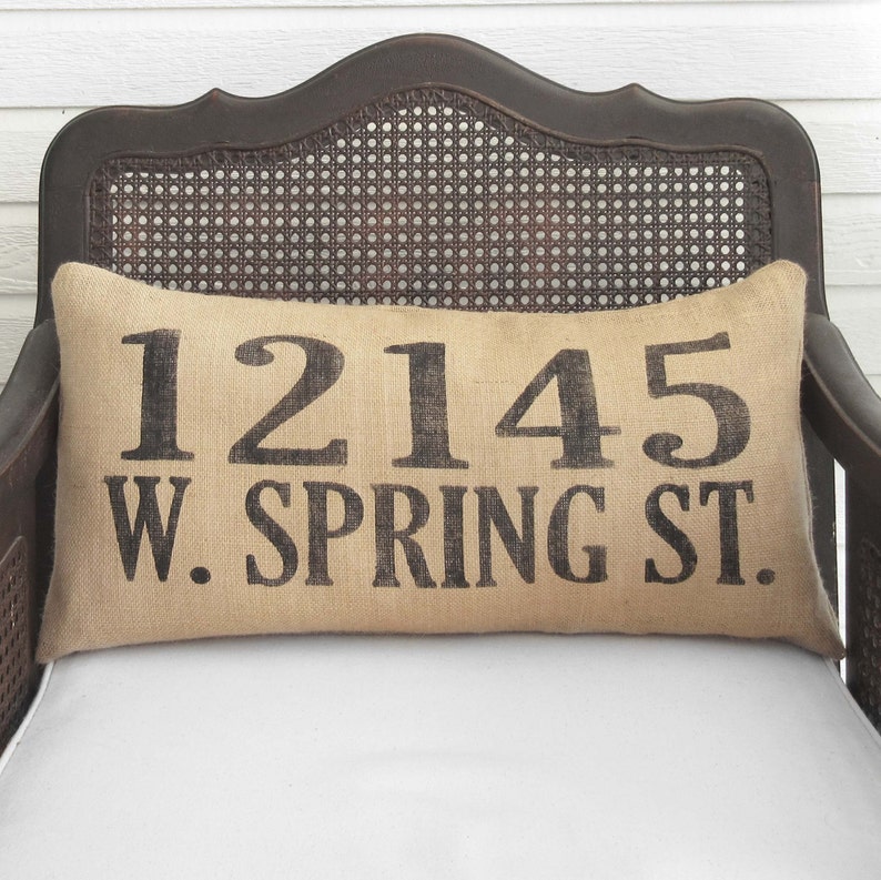 Custom Street Address Pillow Burlap Pillow Lumbar Style House Address Numbers Home Address Number Pillow Home Pillow image 1