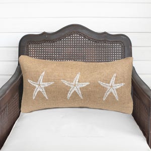 Starfish Pillow - Burlap Pillow - Coastal Pillow - Lumbar Pillow - Beach Cottage - Nautical Decor - Throw Pillow image 1