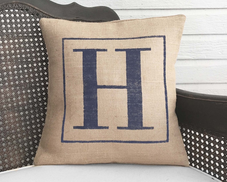 Classic Monogram Burlap Pillow Monogram Pillow Burlap Personalized Letter Pillow Initial Pillow Alphabet Pillow image 1