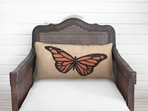Butterfly - Burlap Pillow - Monarch Butterfly Pillow - Butterfly Decor - Orange butterfly - Yellow Butterfly, Blue Butterfly Lavender