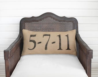 Remember the Day - Burlap Pillow - Personalize with a  special date in your life - Save the Date - Anniversary - Wedding