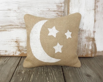 Moon and Stars  - Burlap Feed Sack Doorstop - Moon and Stars Decor - Burlap Door Stop