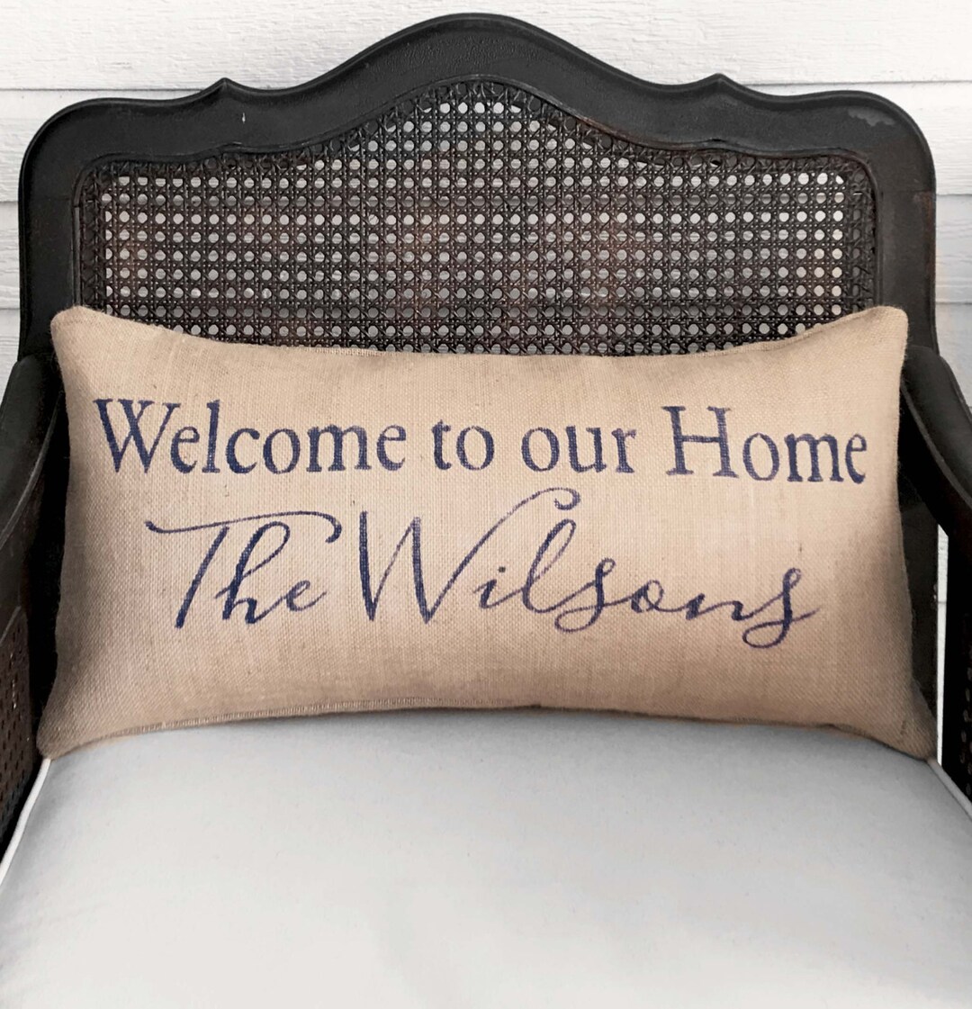 Welcome to Our Home Personalized Family Name Pillow Burlap Feed Sack ...