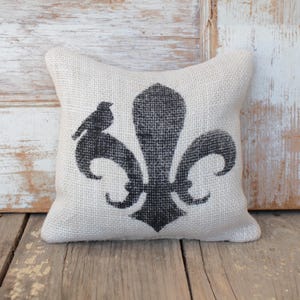 Fleur de Lis  -  Burlap Feed Sack Doorstop - French Country Door Stop