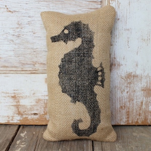 Seahorse-  Burlap Feed Sack Doorstop - Beach Cottage Nautical Decor - Door Stop