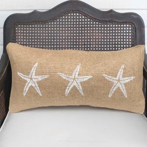 Starfish Pillow - Burlap Pillow - Coastal Pillow - Lumbar Pillow - Beach Cottage - Nautical Decor - Throw Pillow image 3