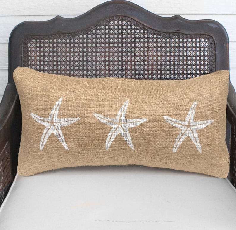 Starfish Pillow - Burlap Pillow - Coastal Pillow - Lumbar Pillow - Beach Cottage - Nautical Decor - Throw Pillow image 3