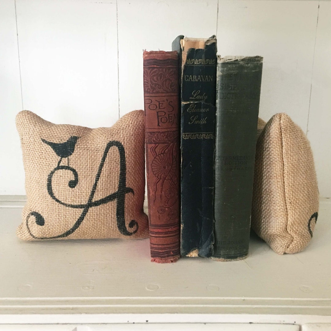 Bird Monogram Letter Bookends Petit Burlap Feed Sack Etsy