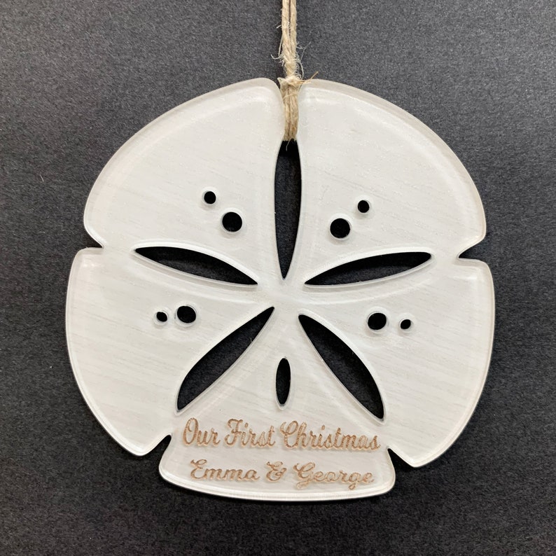 Sand Dollar Beach Ornament Personalized First Christmas Married Ornament 2022 Coastal Christmas Tree Ornaments Beach Wedding Favor image 2