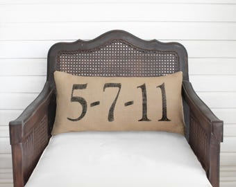 Remember the Day - Burlap Pillow - Personalize with a  special date in your life - Save the Date - Anniversary - Wedding