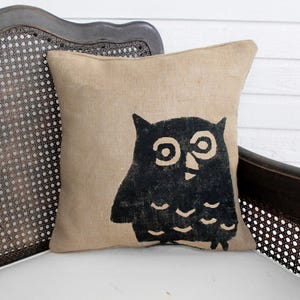 Owl - Burlap Pillow -  Owl Pillow - Owl Decor - Woodland Decor - Decorative Pillow