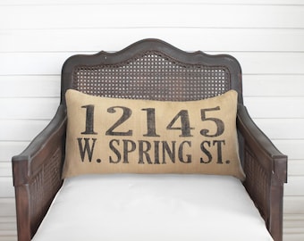 Custom Street Address Pillow  -  Burlap Pillow Lumbar Style - House Address Numbers - Home Address Number Pillow - Home Pillow