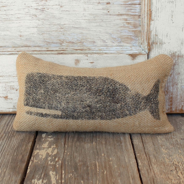 Cachalot Whale-  Burlap Feed Sack Doorstop - Nautical Door Stop - Burlap Decor - Coastal Decor - Whale decor