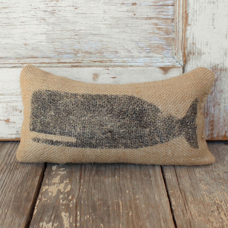 Cachalot Whale Burlap Feed Sack Doorstop Nautical Door Stop Burlap Decor Coastal Decor Whale decor image 1