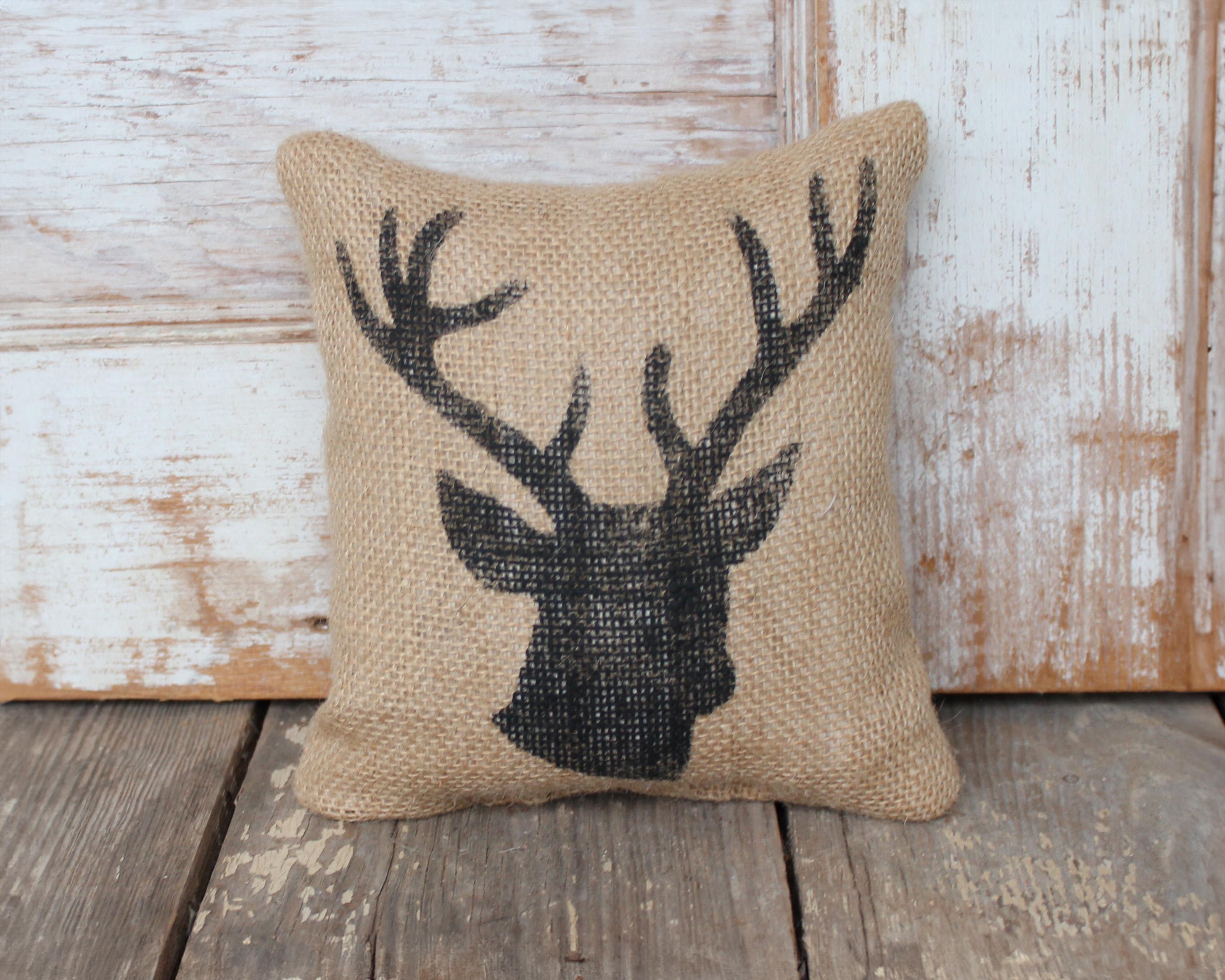 Woodland Deer  -  Burlap Feed Sack Doorstop - Deer Head - Stag Head - Deer Antlers - Door Stop - Fall Decor