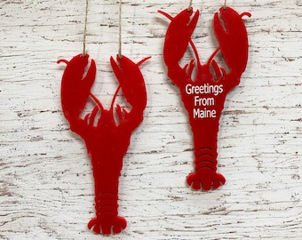 Lobster Ornament for your Coastal Christmas Tree - Personalized Engraving - Laser Cut from Wood or Acrylic - Custom Text