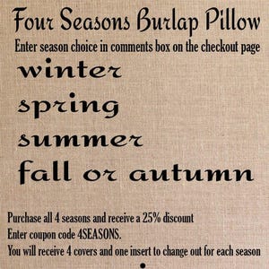 Seasons Burlap Pillow - Your choice of a Winter Pillow - Fall Pillow - Summer Pillow - Spring Pillow - Four Seasons - fall decor image 5