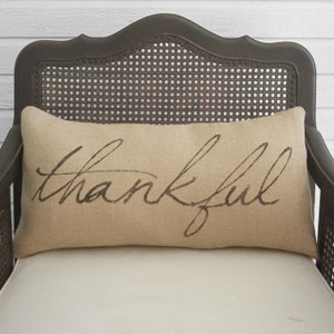 Thankful Burlap Pillow Fall Pillow Thanksgiving Decor image 1