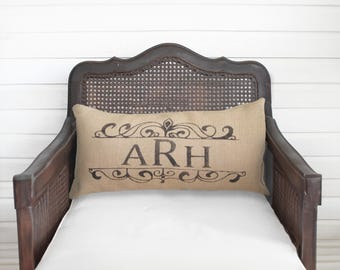 Personalized Burlap Pillow  - Choose your Monogram or Special Date  - Lumbar Style Pillow -  Monogram Pillow  -  Date Pillow - Custom Pillow