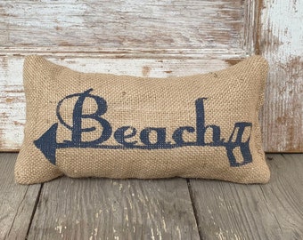 To the Beach - Arrow Doorstop  -  Burlap Feed Sack Doorstop - Coastal Door Stop - Beach Cottage Decor