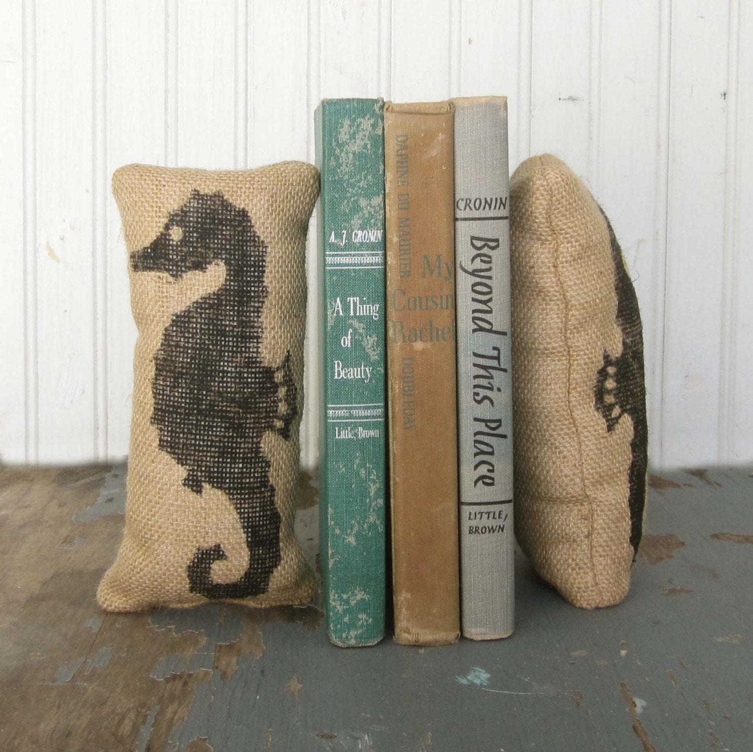 Seahorse Petit Burlap Pillow Pair Unique Paper Weight