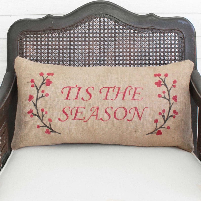 Winter Berry Wreath with Holiday Saying - Burlap Christmas Pillow - Holiday Pillow - Winter Decor - Custom Tis the Season, Merry Christmas image 2