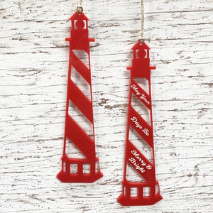 Lighthouse Ornament Christmas  Personalized Engraving - Laser Cut from Wood or Acrylic - Nautical Christmas Tree Decoration  Lighthouse Gift