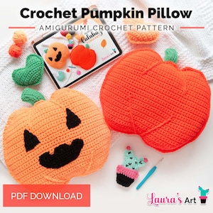 Crochet Pumpkin Pillow Pattern – PDF Download – Fall & Halloween Amigurumi Decor