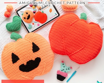 Kürbis Häkelkissen-Muster - PDF-Download - Amigurumi Dekor Herbst & Halloween