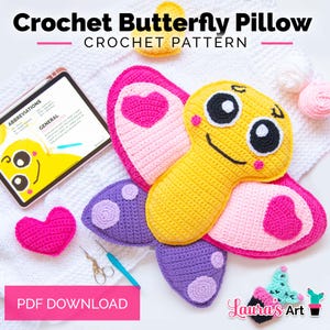 Crochet Butterfly Pillow - PDF Download - Step-by-step guide