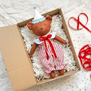Linen soft bear doll, rag stuffed bear doll, handmade soft bear toy, stuffed fabric doll, textile bear doll, organic doll, unique doll
