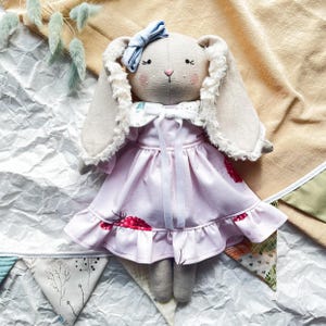 Unique Fabric Bunny Doll - Nursery Decor Accent, Rag doll bunny, Handmade rabbit doll, Stuffed rabbit doll, Bunny linen doll, Gifts for kids
