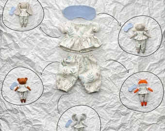 Conjunto de pijama feito à mão para bonecas de linho, pijama para boneca de pelúcia, conjunto de roupas para bonecas, roupa de dormir para brinquedos, roupa de bebê de brinquedo