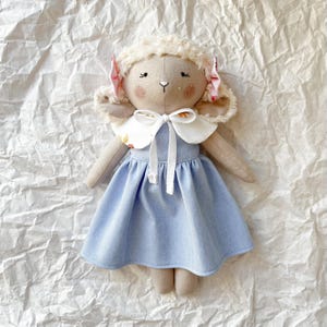 Linen soft sheep doll, rag stuffed lamb doll, handmade soft sheep toy, stuffed fabric doll, textile sheep doll, organic doll, unique doll