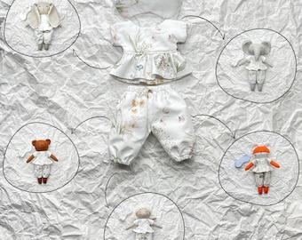 Roupa feita à mão para boneca, conjunto de pijama para bichos de pelúcia e brinquedos macios, roupa para boneca bebê, roupa de dormir para bonecas de linho, roupa para boneca de pano