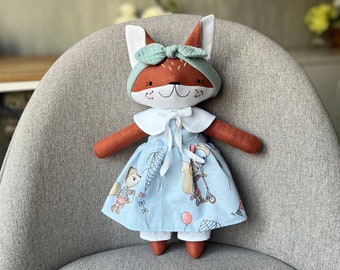 Nature fox doll, Fox soft toy, fabric doll handmade, heirloom child gift, child birthday gift, linen animal doll, textile toy, stuff toy