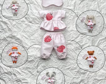 Conjunto de roupas artesanais para bonecas de tecido, pijama para boneca bebê, roupa para boneca de pelúcia, conjunto de pijama para boneca de pano, guarda-roupa artesanal para boneca, roupa para brinquedo