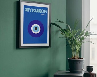 Travel Print, Printable Wall Art, Digital Wall Poster, Colourful Travel Poster, Mykonos  , Mykonos Wall Art