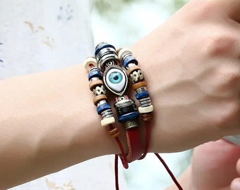 Boho chic avec notre bracelet corde en cuir multicouche ! Style unisexe, coupe ajustable - Parfait pour toutes les tenues