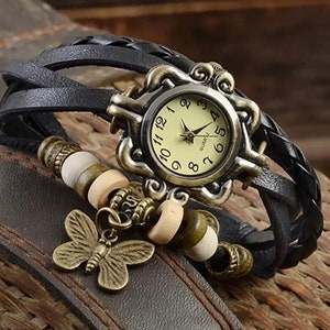 Montres-bracelets en cuir véritable fabriquées à la main pour femme Longueur réglable, parfaites pour les couples image 1