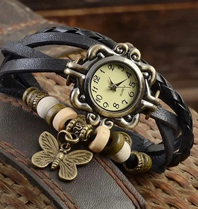 Montres-bracelets en cuir véritable fabriquées à la main pour femme Longueur réglable, parfaites pour les couples image 1