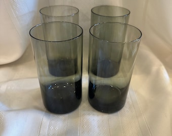 Vintage Japanese Sasaki Smoked Green Glass Highball Set of 4