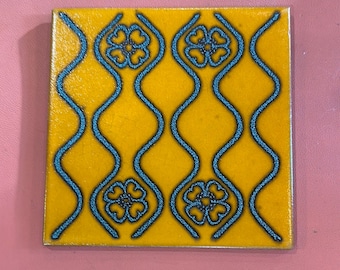 Vintage Yellow and Blue Italian Made Trivet/Tile