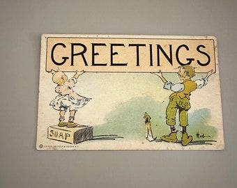 Antique Early 1900’s Postcard - “Greetings from the Soap Box”