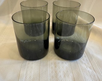 Vintage Japanese Sasaki Smoked Green Rocks Glasses Set of 4