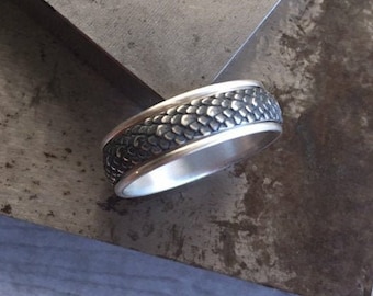 Dragon Scales Spinner Ring - Handmade in Sterling Silver - Snake Skin Band - Made Upon Order in the U.S. - Anti-Anxiety Ring - Nickel Free