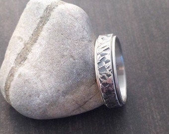 Forged Rustic Spinner Ring in Sterling Silver - Handmade Upon Order up to size 13.5 - Fidget Ring to Help Anxiety - Nickel Free